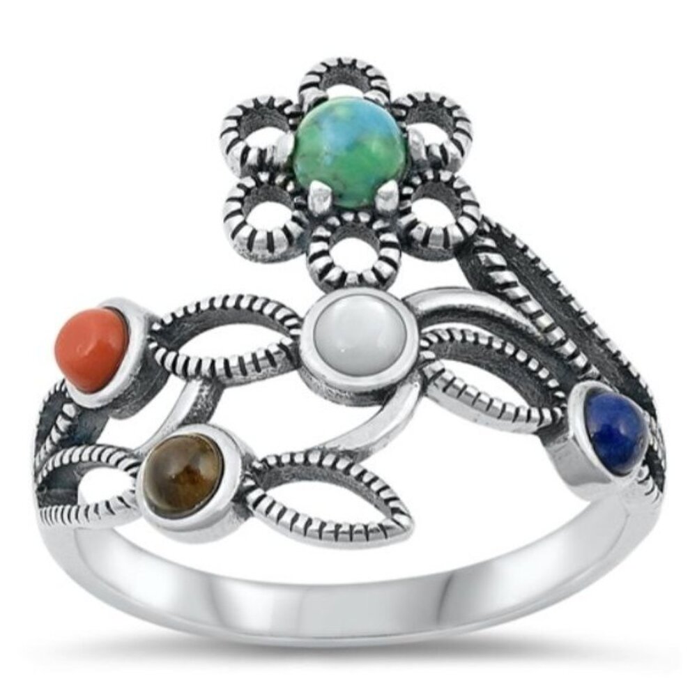 Sterling Silver Flowers Ring